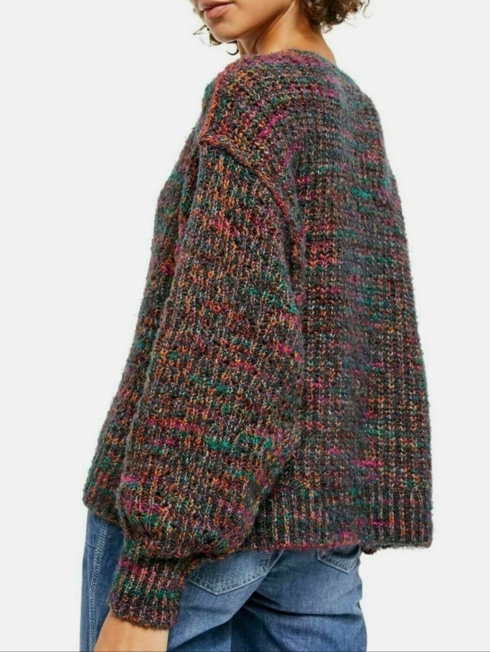 Free People Highland V Sweater Knit Oversized Slouchy Vibrant Soft Sz M